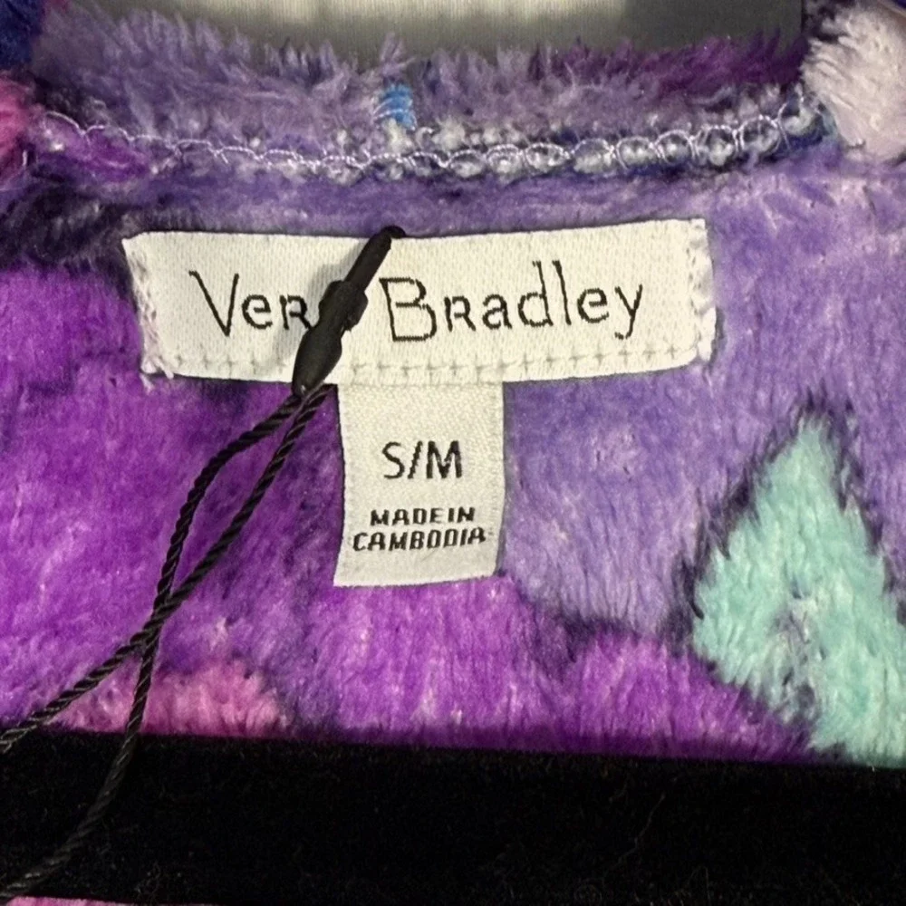 Vera Bradley Enchanted Garden Cozy Robe Womens S/M Purple Floral Hooded Travel
